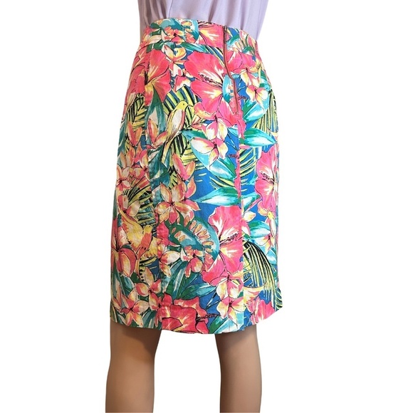 LOFT Cotton Skirt Hibiscus and Birds Colourful Finely Tailored Knee Length - Picture 4 of 11
